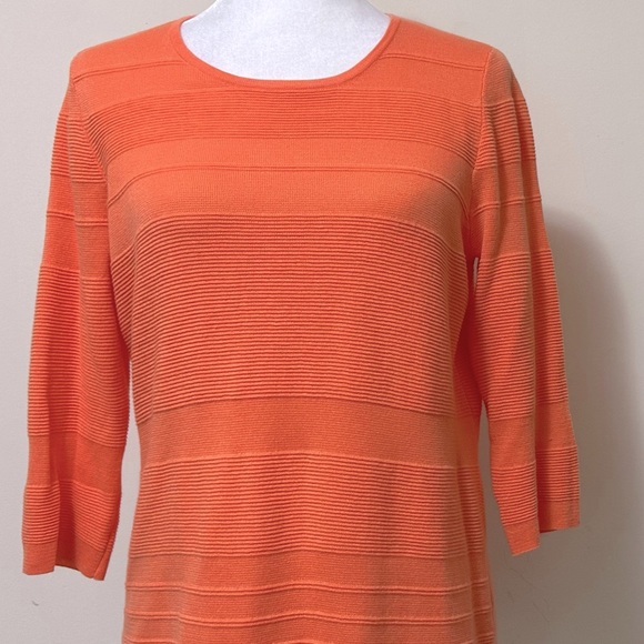 Belford NEW Orange Soft Pima Cotton Scoop Neck Front 3/4 Sleeves Pullover Top S - Picture 8 of 16